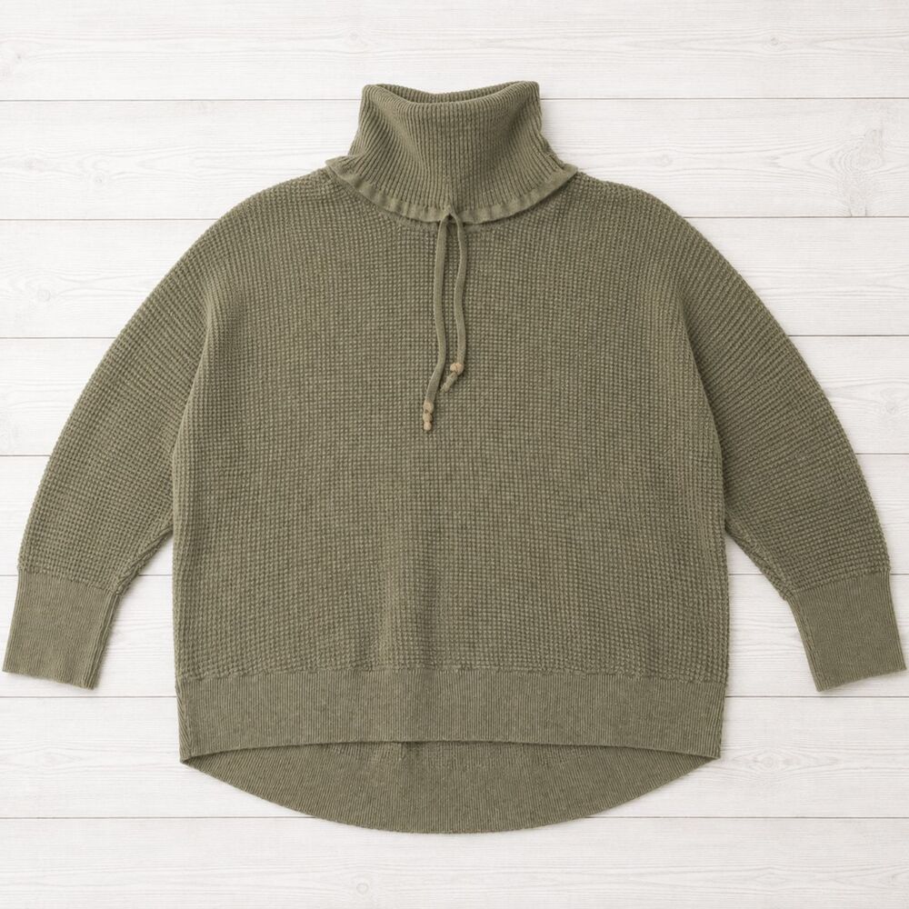 Cynthia Rowley Active Waffle Knit Funnel Neck Pullover Olive Green Plus 1X